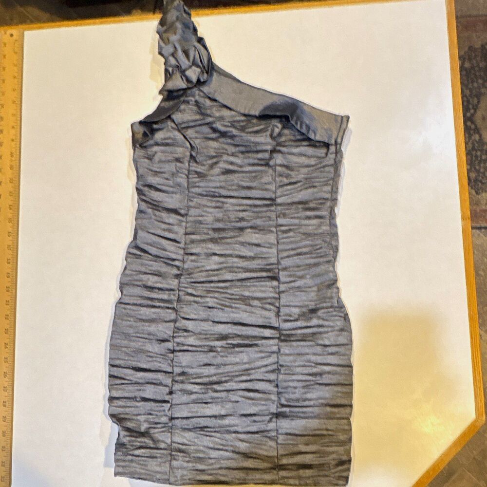 Wishes Wishes Wishes Gray Satin One Shoulder Sheath Dress Juniors 11 Lined Zip